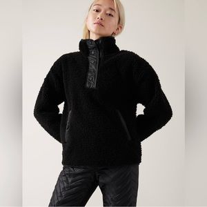 Athleta NWT Black Cozy Sherpa Snap Sweatshirt with kangaroo pocket, Extra Small